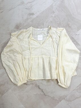 Altar'd State Cream Boho Peasant Small NWT Flowy Tie Neck Cottagecore Top